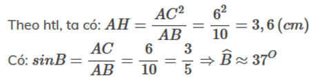 Cho (O) đường kính AB = 10cm, C là 1 điểm trên đường tròn (O) sao cho AC = 6cm. Vẽ CH vuông góc với AB (H thuộc AB). (ảnh 2)