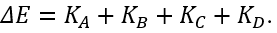 Cho phản ứng hạt nhân  A+B → C+D Biết động năng của các hạt nhân lần lượt là K_A, K_B, K_C và K_D. Năng lượng của phản ứng trên ∆E được tính bằng (ảnh 3)