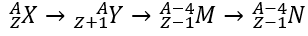 Cho chuỗi phân rã phóng xạ (_Z^A)X→(_Z+1^A)Y→(_Z-1^(A-4))M→(_Z-1^(A-4))N Thứ tự các quá trình phân rã phóng xạ là 	A. α,β,γ.	B. β,α,γ.	C. γ,α,β.	D. β,γ,α. (ảnh 1)