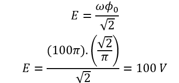 Từ thông qua một khung dây dẫn kín có biểu thức ϕ=√2/π  cos⁡(100πt)  Wb; thời gian t tính bằng giây. Suất điện động cảm ứng xuất hiện trong khung dây có giá trị hiệu dụng bằng 	A. 100 V.	B. 200 V.	C. 100√2  V.	D. 200√2  V. (ảnh 1)