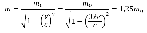 Một hạt có khối lượng nghỉ m_0. Theo thuyết tương đối, khối lượng của hạt này khi chuyển động với tốc độ 0,6c (c là tốc độ ánh sáng trong chân không) bằng 	A. 0,36m_0.	B. 0,25m_0.	C. 1,75m_0.	D. 1,25m_0. (ảnh 1)