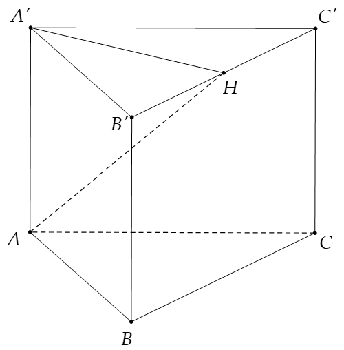 Cho khối lăng trụ đứng ABC.A'B'C' có đáy ABC là tam giác cân, AB = AC = 2, góc BAC = 120 độ. Mặt phẳng (AB'C') tạo với mặt đáy một góc 60 độ . Tính thể tích V của khối lăng trụ đã cho. (ảnh 1)