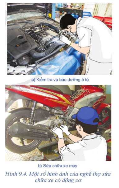 Thợ sửa chữa xe có động cơ ở Hình 9.4 đang thực hiện công việc gì? (ảnh 1)