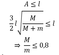Hình vẽ bên dưới mô tả một vật P, khối lượng M đang nằm yên trên bề mặt nằm ngang, cách tường một khoảng l. Người ta kích thích dao động của P bằng cách đưa đến vị trí lò xo bị nén một đoạn 3/2 l rồi thả nhẹ. Khi P đi qua vị trí cân bằng thì một vật khác có khối lượng m được đặt lên nó và dính vào do ma sát.    Tỉ số giữa M/m để trong quá trình dao động hai vật không va chạm vào tường có giá trị lớn nhất là 	A. 0,8.	B. 1,25.	C. 1,2.	D. 1,5. (ảnh 7)
