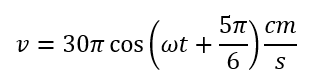 Một chất điểm dao động điều hòa với phương trình vận tốc v=30π cos⁡(ωt+5π/6)  cm/s. Vận tốc của vật tại thời điểm t=0 là 	 (ảnh 1)