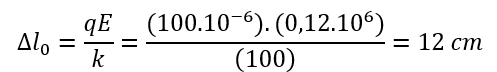 Con lắc gồm lò xo có độ cứng k=100 N/m; vật nặng có khối lượng 200 g và điện tích q=-100 μC. Ban đầu vật dao động điều hòa với biên độ A=5 cm theo phương thẳng đứng. Khi vật đi qua vị trí cân bằng người ta thiết lập một điện trường đều thẳng đứng, hướng lên có cường độ E=0,12 MV/m. Biên độ dao động của vật khi có điện trường là  	A. 18 cm.	B. 13 cm.  	C. 7 cm. 	D. 12,5 cm.  (ảnh 2)