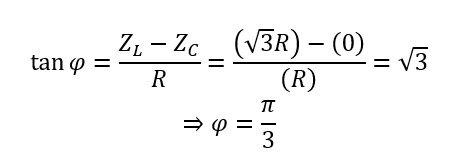 Một đoạn mạch điện xoay chiều gồm điện trở thuần R, cuộn cảm thuần Z_L=√3 R. Đặt vào hai đầu đoạn mạch một điện áp xoay chiều, khi đó dòng điện trong mạch sẽ trễ pha so với điện áp hai đầu mạch một góc (ảnh 1)