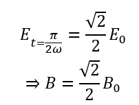 Một sóng điện từ lan truyền trong không gian, thành phần điện trường của sóng dao động với phương trình E=E_0  cos⁡(ωt), ω và E_0 là các hằng số. Tại thời điểm t=π/4ω thì thành phần từ trường của sóng này có độ lớn bằng (ảnh 1)