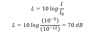 Cường độ âm tại một điểm trong môi trường truyền âm đo được là 10^(-5) W/m^2 . Biết cường độ âm chuẩn là I_0=10^(-12)  W/m^2 .  (ảnh 1)