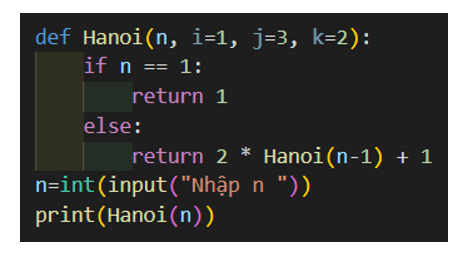 Viết chương trình đệ quy để tính giá trị H(n) của bài toán Tháp Hà Nội. (ảnh 1)