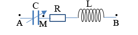 Cho đoạn mạch xoay chiều như hình vẽ. Điện áp hiệu dụng hai đầu mạch là và tần số  f không đổi. Khi C = C1 thì UMB = 50V, uAM trễ pha hơn u góc α1 (ảnh 1)
