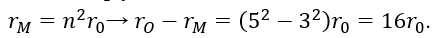 Theo mẫu nguyên tử Bo, bán kính quỹ đạo K của êlectron trong nguyên tử hiđrô là r_0. Khi êlectron chuyển từ quỹ đạo O về quỹ đạo M thì  (ảnh 1)