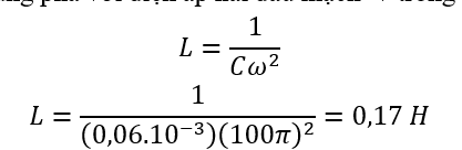 Đặt điện áp u=U_0  cos⁡(100πt)  V vào hai đầu đoạn mạch mắc nối tiếp gồm điện trở, tụ điện có điện dung 0,06 mF và cuộn dây thuần cảm L thì dòng điện trong mạch là i=I_0  cos⁡〖(100πt)  A〗. Giá trị của L bằng 	A. 0,17 H.	B. 0,13 H.	C. 0,11 H.	D. 0,15 H. (ảnh 1)