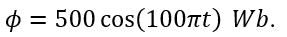 Khung dây kim loại phẳng có diện tích S=50 cm^2, có N=100 vòng dây quay đều với tốc độ 50 vòng/giây quanh trục vuông góc với đường sức của từ trường đều B=0,1 T. Chọn gốc thời gian t=0 là lúc pháp tuyến của khung dây có chiều trùng với chiều của vecto cảm ứng từ. Biểu thức từ thông qua khung dây là (ảnh 2)