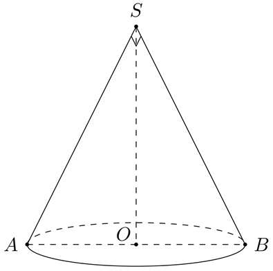 Cho khối nón có thiết diện qua trục là tam giác SAB vuông tại S. Biết tam giác SAB có bán kính đường tròn nội tiếp bằng 2 căn bậc 2 - 1. Tính thể tích khối nón đã cho (ảnh 1)