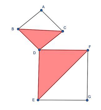 Cho hình vẽ dưới đây, biết các hình vuông ACDB và EGFD có cạnh là 3 cm và 5 cm. Tính diện (ảnh 1)