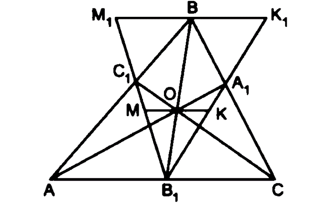 Trên các cạnh AB, BC, CA của tam giác ABC lần lượt lấy C1, A1, B1 sao cho các đường thẳng (ảnh 1)