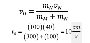 Cho cơ hệ như hình vẽ. Lò xo lí tưởng, không dẫn điện, có độ cứng k=1  N/m; vật M ban đầu đứng yên, có khối lượng m_M=300 g; vật N có khối lượng m_N=100 g, mang điện q=10^(-6)  C, ban đầu được giữ cố định; điện trường đều có cường độ E=〖4.10〗^4  V/m. Lấy  m/s^2 , cho rằng va chạm diễn ra trong cơ hệ là va chạm mềm. Tại thời điểm t=0, thả N tự do.    Tốc độ cực đại của N sau va chạm là 	A. 45,31 cm/s.	B. 4,51 cm/s.	C. 10,12 cm/s.	D. 9,01 cm/s. (ảnh 4)