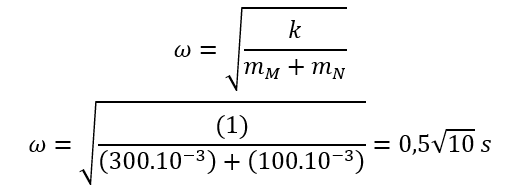 Cho cơ hệ như hình vẽ. Lò xo lí tưởng, không dẫn điện, có độ cứng k=1  N/m; vật M ban đầu đứng yên, có khối lượng m_M=300 g; vật N có khối lượng m_N=100 g, mang điện q=10^(-6)  C, ban đầu được giữ cố định; điện trường đều có cường độ E=〖4.10〗^4  V/m. Lấy  m/s^2 , cho rằng va chạm diễn ra trong cơ hệ là va chạm mềm. Tại thời điểm t=0, thả N tự do.    Tốc độ cực đại của N sau va chạm là 	A. 45,31 cm/s.	B. 4,51 cm/s.	C. 10,12 cm/s.	D. 9,01 cm/s. (ảnh 6)