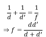 Đặt vật cách thấu kính một khoảng d thì thu được ảnh của vật qua thấu kính, cách thấu kính một khoảng d^'. Tiêu cự f của thấu kính được xác định  (ảnh 1)