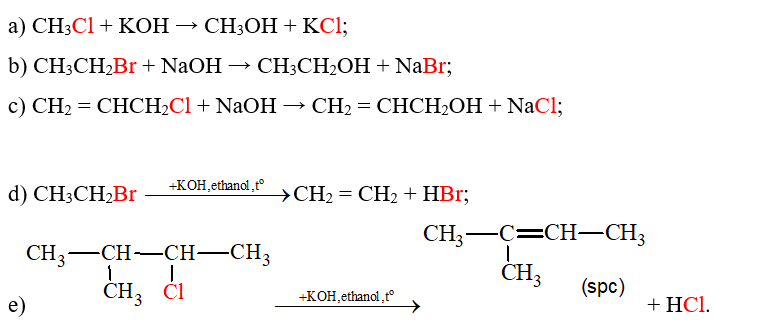 Hoàn thành các phương trình hoá học:  a) CH3Cl + KOH →  b) CH3CH2Br + NaOH → (ảnh 2)