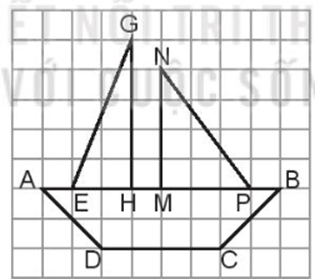 Đ, S.  Trong hình trên có:  a) Đoạn thẳng MP song song với đoạn thẳng DC.  .?..  b) Đoạn thẳng AP song song với đoạn thẳng DC.               ..?..  c) Đoạn thẳng MN vuông góc với đoạn thẳng NP. .?..  d) Đoạn thẳng GH vuông góc với đoạn thẳng AB.   ..?.. (ảnh 1)