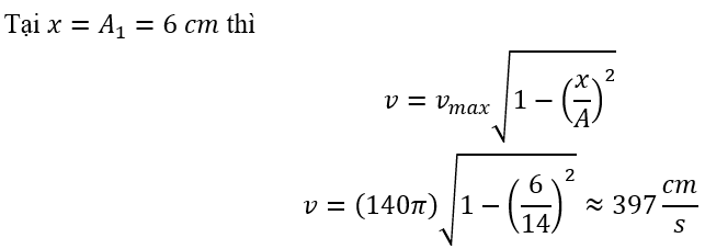 Dao động của một vật là tổng hợp của hai dao động điều hòa cùng phương, cùng tần số 5 Hz với các biên độ A_1=6 cm và A_2=8 cm. Biết hai dao động cùng pha nhau. Tốc độ của vật tại vị trí li độ bằng biên động A_1 có giá trị bằng 	A. 63 cm/s.	B. 44 m/s.	C. 397 cm/s.	D. 36 cm/s. (ảnh 3)