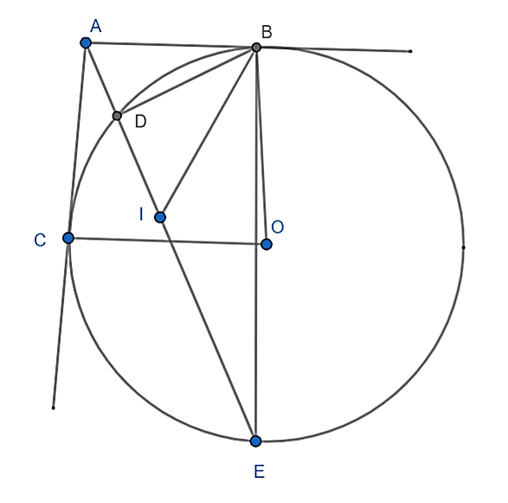 Cho đường tròn (O) và điểm A nằm ngoài đường tròn. Kẻ các tiếp tuyến AB, AC và cát (ảnh 1)