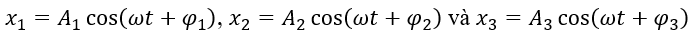 Cho ba dao động có phương trình lần lượt là x_1=A_1  cos⁡(ωt+φ_1 ), x_2=A_2  cos⁡(ωt+φ_2 ) và x_3=A_3  cos⁡(ωt+φ_3 ) Biết x_1 và x_3 ngược pha nhau.  (ảnh 1)
