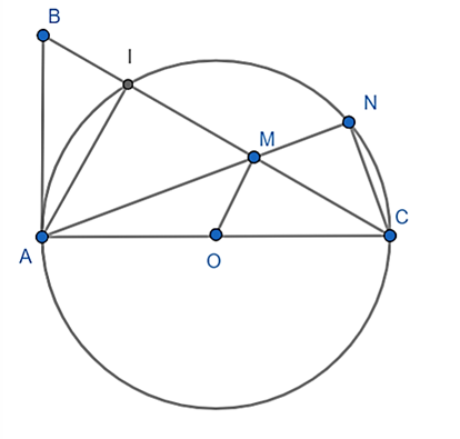 Cho tam giác ABC vuông tại A.Vẽ (O) đường kính AC.Đường tròn (O) cắt BC tạo điểm thứ (ảnh 1)