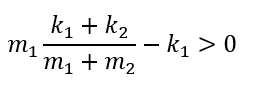 Cho cơ hệ như hình vẽ. Các lò xo đều đang ở trạng thái không biến dạng. Hệ số ma sát nghỉ cực đại giữa vật m_1 và vật m_2 là μ và không có ma sát giữa m_1 với bề mặt nằm ngang. Đưa hai vật lệch khỏi vị trí can đầu một khoảng A rồi thả nhẹ để hệ chuyển động.   Biết m_1=2m_2=200 g; k_2=2k_1=20 N/m; μ=0,1; lấy g=10 m/s^2 . Giá trị lớn nhất của A để trong quá trình chuyển động m_2 không trượt trên bề mặt của vật m_1 là 	A. 2 cm.	B. 1,5 cm.	C. 1 cm.	D. 2,5 cm. (ảnh 5)