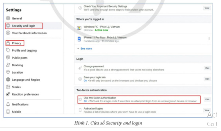 Bảo mật 2 lớp tài khoản Facebook. Yêu cầu: Em hãy kích hoạt bảo mật 2 lớp cho tài khoản Facebook của mình. (ảnh 1)