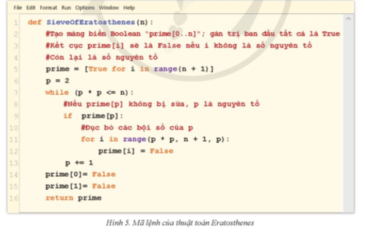 Đọc mã lệnh của thuật toán Eratosthenes cho ở Hình 5 và mô tả liệt kê các bước của thuật toán và bằng mã giả.   (ảnh 1)