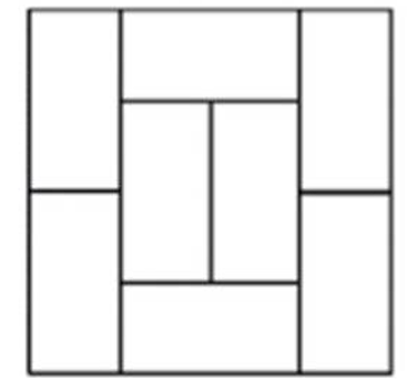 Tám hình chữ nhật y hệt nhau đều có chu vi là 36 cm được ghép thành hình vuông như sau. Tính chu vi của hình vuông đó. (ảnh 1)