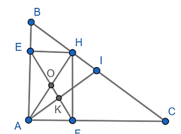 Cho tam giác ABC vuông tại A, đường cao AH. Gọi E, F lần lượt là hình chiếu của H trên AB, AC. a) Chứng minh AEHF là hình chữ nhật. (ảnh 1)