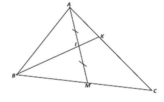Cho tam giác ABC có trung tuyến AM. Gọi I là trung điểm của AM và K là điểm trên (ảnh 1)