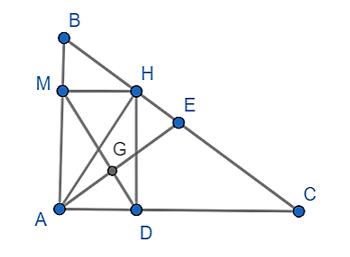 Cho tam giác ABC vuông tại A. Đường cao AH, qua H kẻ HM vuông góc với AB, HD vuông góc với AC. Gọi E là trung điểm BC. Chứng minh AE vuông góc với DM.  (ảnh 1)