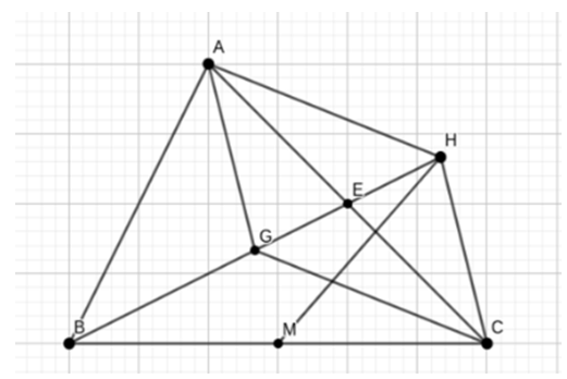 Cho ΔABC có trọng tâm G. Gọi H là điểm đối xứng của B qua G. Chứng minh  . (ảnh 1)