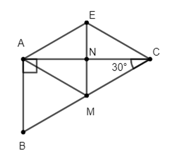 Cho ∆ABC vuông tại A, có  góc C=30 độ. Gọi M và N lần lượt là trung điểm của BC và AC. a) Tính  . (ảnh 1)