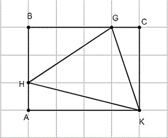 Tính diện tích tam giác GHK biết diện tích một ô vuông nhỏ là 10 cm^2 (ảnh 2)