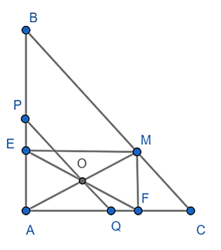 Cho tam giác ABC vuông tại A. Gọi M là điểm thuộc BC. Vẽ ME vuông góc với AB (E thuộc (ảnh 1)