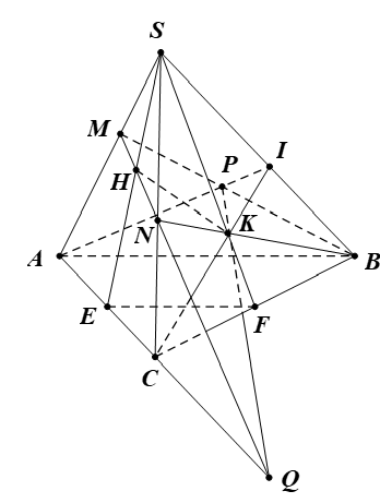 Cho tam giác ABC và điểm S không thuộc mặt phẳng (ABC). Gọi E, F là trung điểm CA, CB. Lấy M, N, I lần lượt thuộc các đoạn SA, SC, SB. Tìm giao tuyến của: a) (SAE) và (SBF). (ảnh 1)