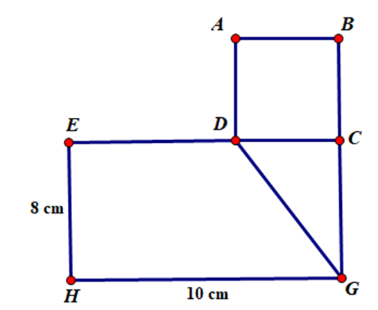 Một hình chữ nhật và hình vuông nằm sát nhau như hình vẽ. Biết diện tích hình vuông  (ảnh 1)