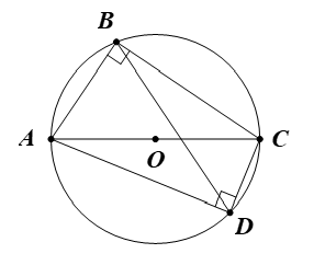 Cho tứ giác ABCD có góc B= góc D=90 độCho tứ giác ABCD có  . a) Chứng minh 4 điểm A, B, C, D cùng nằm trên một đường tròn. (ảnh 1)
