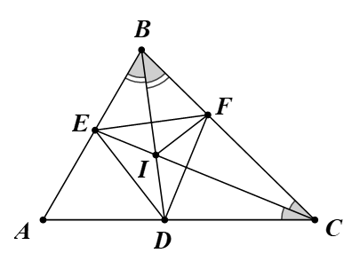 Cho tam giác ABC có góc A = 60 độ. Các tia phân giác của góc B và góc C (ảnh 1)