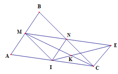 Cho tam giác ABC nhọn. Gọi M và N lần lượt là trung điểm của AB, BC a) Tính độ dài của MN biết AC = 16 cm. b) Gọi I là trung điểm của AC. Chứng minh tứ giác BMIN là hình bình hành. (ảnh 1)