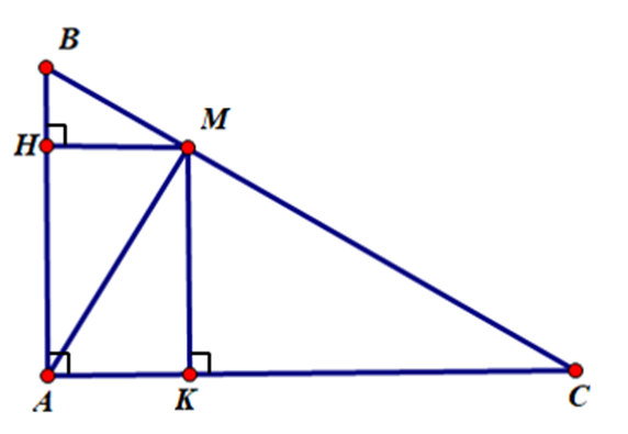 Cho tam giác ABC vuông tại A, đường cao AM. Gọi H, K lần lượt là hình chiếu của M trên  (ảnh 1)