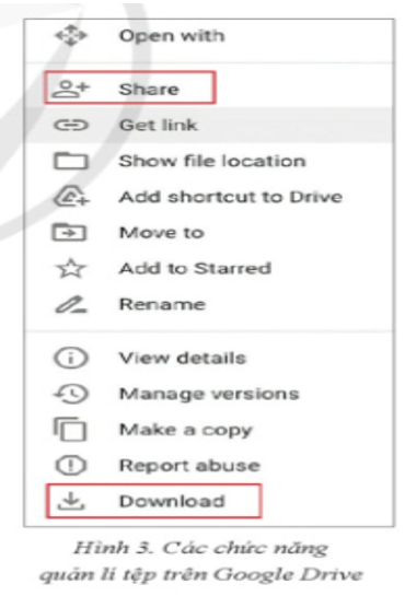 Tải và chia sẻ sữ liệu trên Google Drive Yêu cầu: Lớp được chia thành các nhóm, mỗi nhóm thực hiện các công việc sau: a) Tìm hiểu một trong các dịch vụ lưu trữ trực tuyến: Dropbox, OneDrive, Mega, Box, Mediafire. Tóm tắt nội dung tìm hiểu được bằng một tệp văn bản và một tệp trình chiếu để thuyết trình trong khoảng 5 phút. b) Tạo một thư mục trên Drive có tên là tên của nhóm em (ví dụ: Nhóm 1, Nhóm 2,..) Tải các tệp ở câu a) lên thư mục, chia sẻ cho giáo viên và các bạn trong lớp với các bình luận (nếu có) được ghi kèm vào các tệp dữ liệu. (ảnh 3)