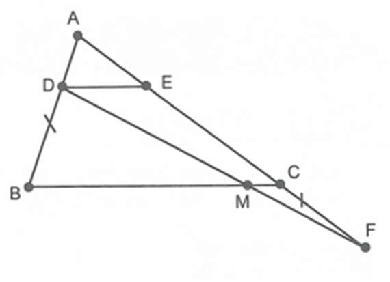 Cho tam giác ABC một đường thẳng song song với cạnh BC cắt AB tại D và AC  (ảnh 1)