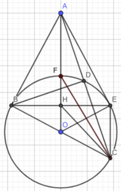 Cho đường tròn (O) và điểm A bên ngoài đường tròn, từ A vẽ tiếp tuyến AB với (ảnh 1)